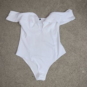 Off the shoulder white bodysuit